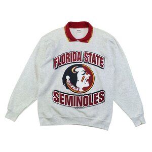 Vintage 80s Florida State Seminoles Collared Gray Crewneck Sweatshirt - Large